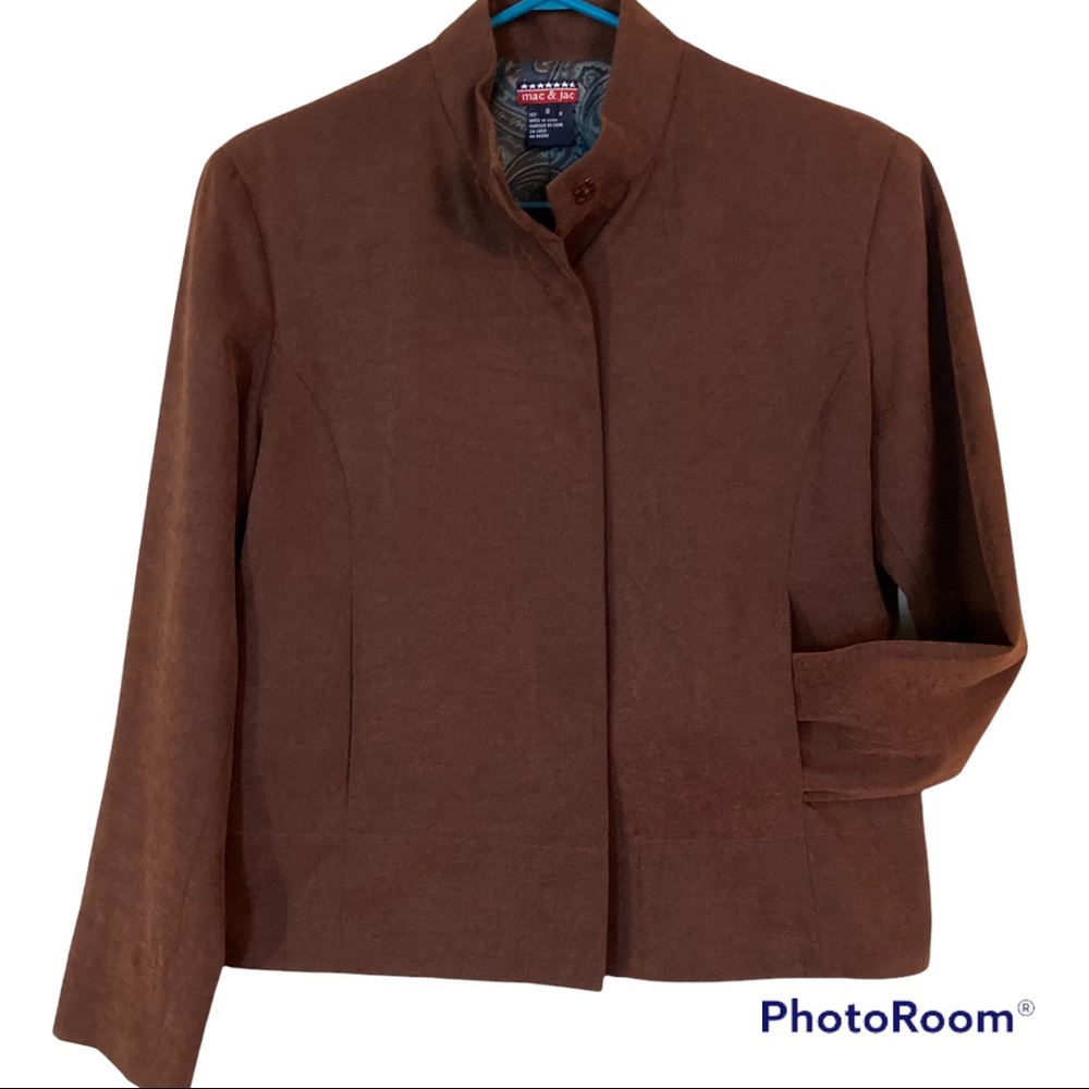 mac & jac Women’s Lightweight Jacket Blazer Snap Button Size 8 Brown